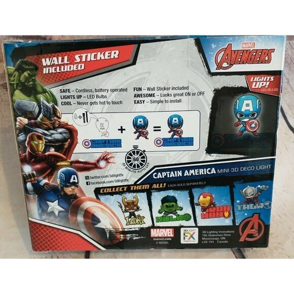 AVENGERS Mini 3D Deco Wall LED Cordless Nightlight Captain America Shield Light - Picture 2 of 2